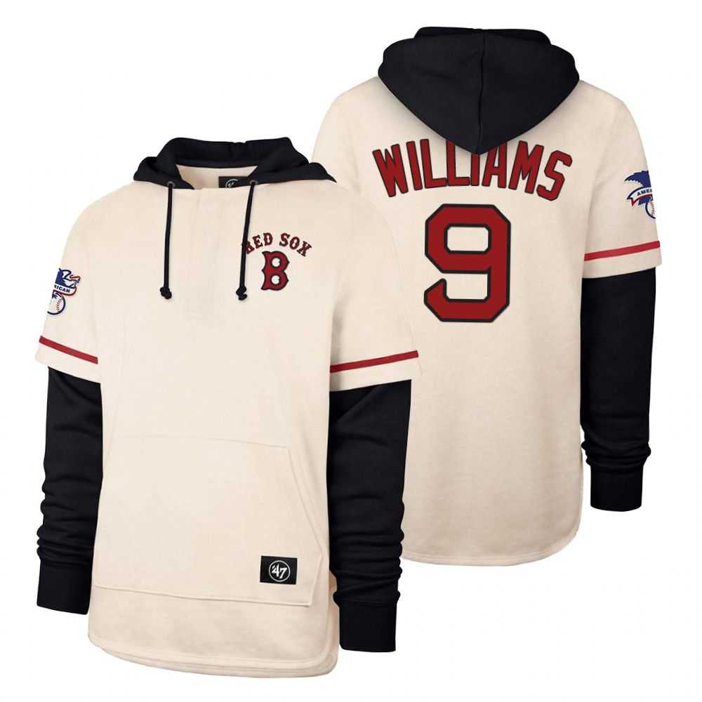 Men Boston Red Sox 9 Williams Cream 2021 Pullover Hoodie MLB Jersey